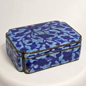 Chinese Cloisonne Enamel Brass Lidded Trinket Box Blue FLORAL Vintage Antique